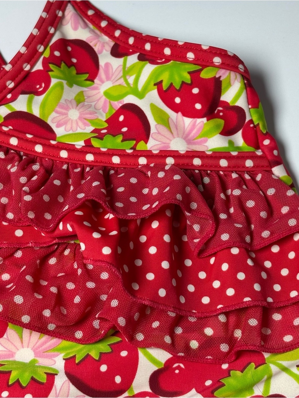 Lisabelle Girls Strawberry & Polka Dot Ruffle Tankini Two Piece Swimsuit Size 5T - Picture 4 of 12